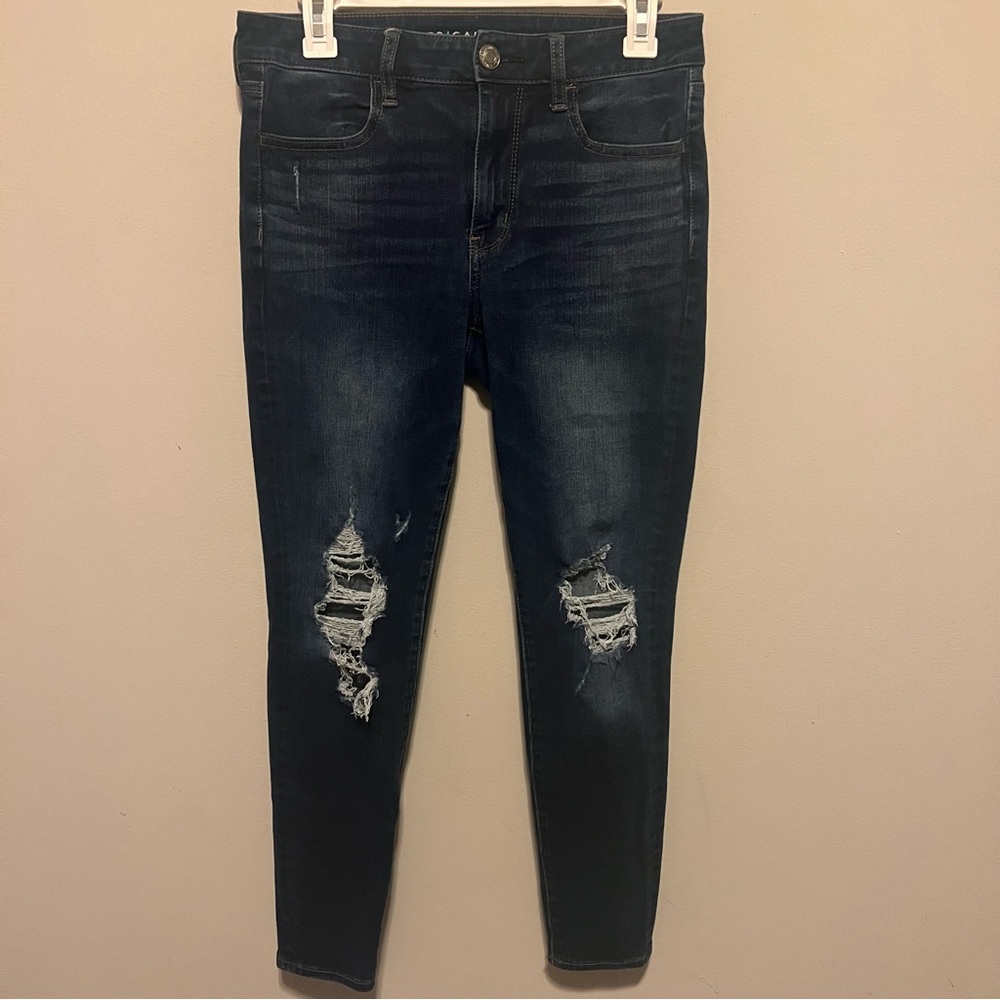 AE WOMENS NEXT LEVEL 360 STRETCH RIPPED HI RISE JEGGING - Picture 1 of 8